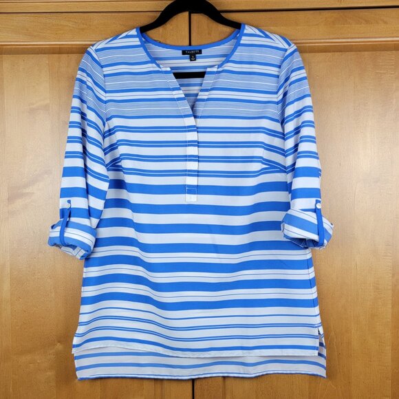 Talbots Blue & White Striped Roll Tab Sleeve Tunic Blouse - S - Picture 3 of 12